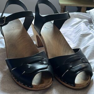Swedish Hasbeens Peep-toe Super High Clog Sandals 40/sz9